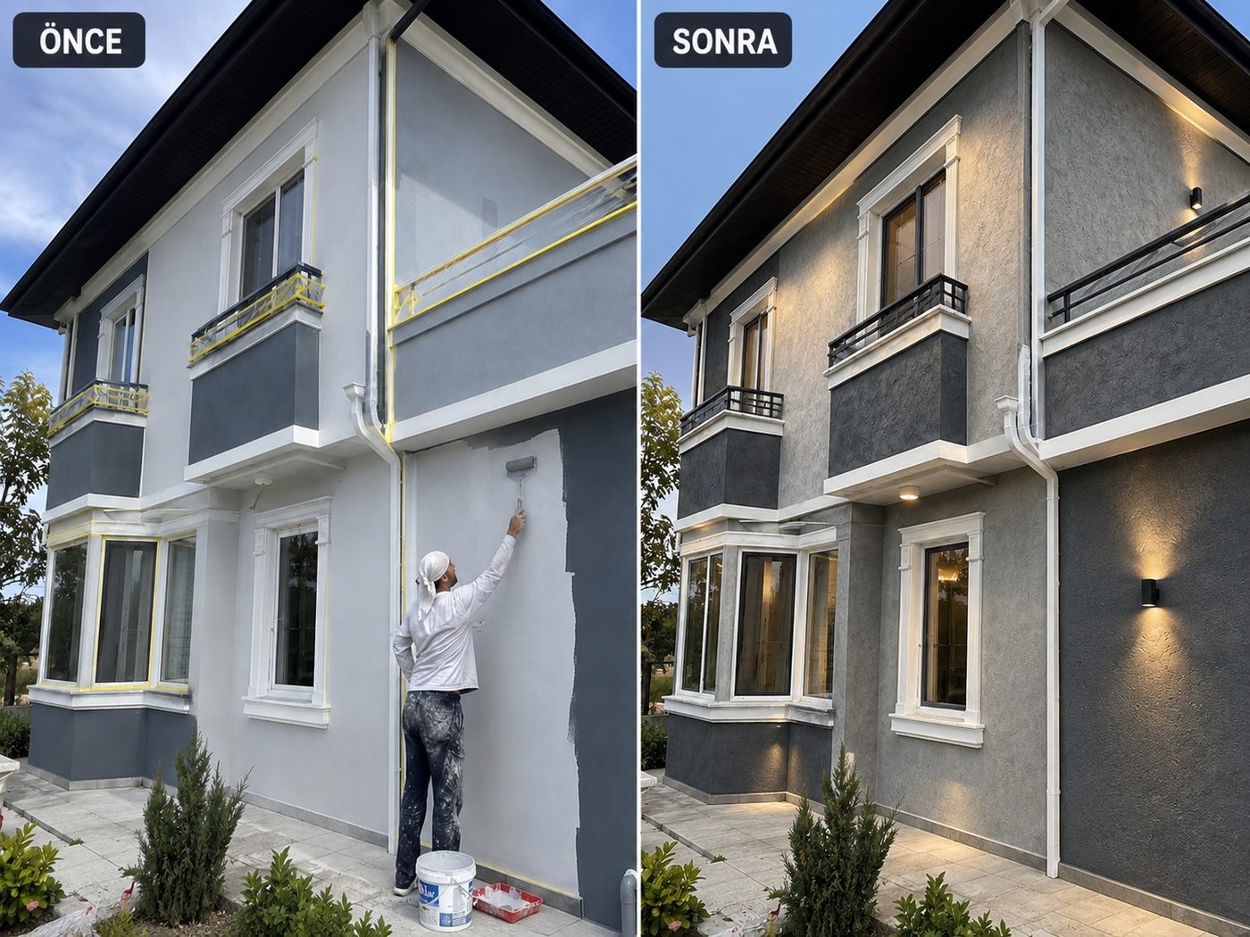Emiralem dış cephe boya öncesi ve sonrası
