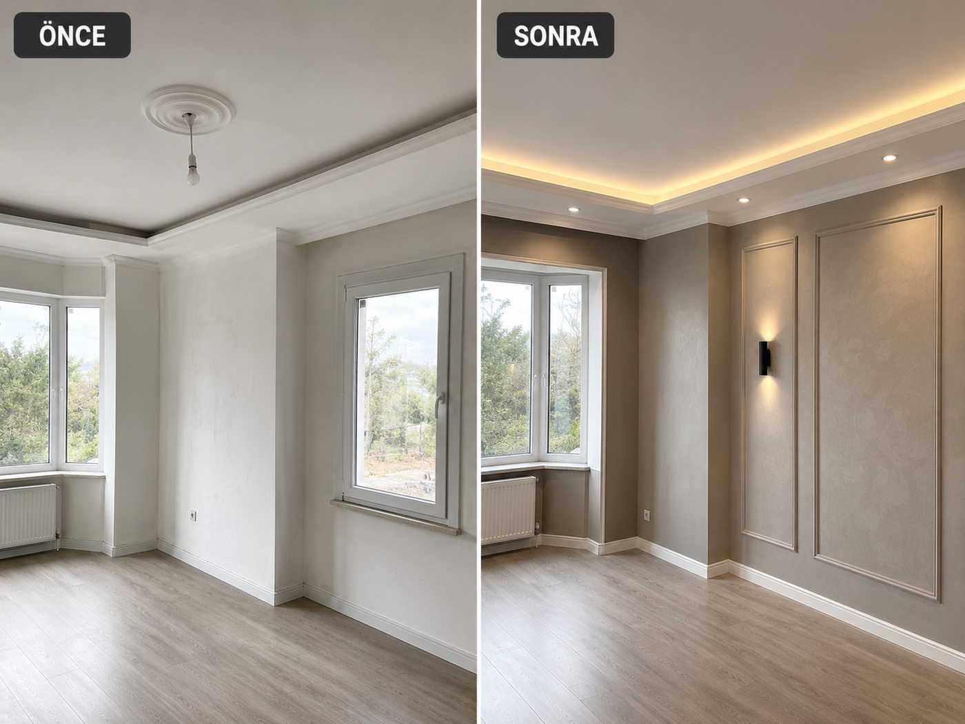 Emiralem iç cephe boya öncesi ve sonrası